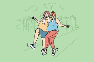 Due grande taglia donne correre attraverso parco, fare gli sport per perdere peso e Ottimizzare benessere vettore