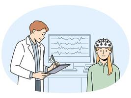 femmina paziente fare eeg scansione nel clinica vettore