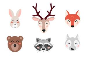 carino foresta animale facce. bambini design per Stampa, manifesto, adesivi, asilo. vettore