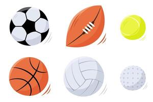 impostato di sport palle nel mano disegnare stile isolato su calcio.bianco, calcio, rugby, basket, pallavolo, golf, e tennis sfera. illustrazione di sport attrezzatura . piatto stile. vettore