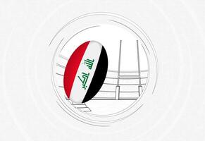 Iraq bandiera su Rugby sfera, foderato cerchio Rugby icona con palla nel un' affollato stadio. vettore