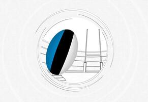 Estonia bandiera su Rugby sfera, foderato cerchio Rugby icona con palla nel un' affollato stadio. vettore