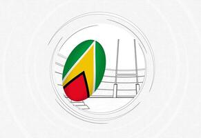Guyana bandiera su Rugby sfera, foderato cerchio Rugby icona con palla nel un' affollato stadio. vettore