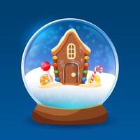 Natale bicchiere neve globo con Pan di zenzero Casa dentro. colorato illustrazione di inverno vacanze stagione. vettore