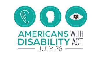 Gli americani con invalidità atto osservato ogni anno nel luglio. modello per sfondo, striscione, carta, manifesto con testo iscrizione. vettore