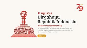 Indonesia indipendenza giorno striscione. disegnato a mano equatore monumento con di moda francobollo. 17 agustus celebrazione vettore