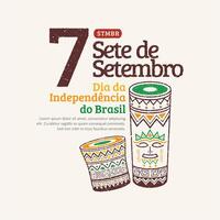 brasile indipendenza giorno 7 de setembro con illustrazioni di disegnato a mano chitarre e brasiliano mano batteria. di moda grunge francobollo brasile indipendenza giorno sociale media inviare. vettore