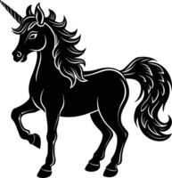 un' nero e bianca illustrazione di un' unicorno vettore