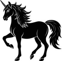 un' nero e bianca illustrazione di un' unicorno vettore