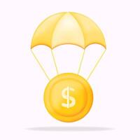 3d interpretazione di i soldi distribuzione con paracadute concetto, 3d illustratore vettore