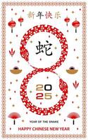 contento Cinese nuovo anno 2025 serpente zodiaco cartello, moderno piatto arte design vettore