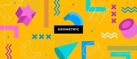 forma poligonale 3d colorata, forme geometriche in stile memphis, punti, sfondo di linee. vettore