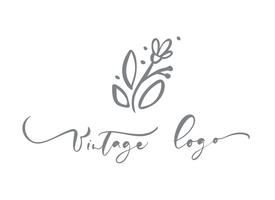 Testo calligrafico logo vintage. Bellezza alla moda disegnata a mano floreale scandinava di vettore. vettore