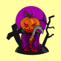 zucche Halloween clipart. Halloween zucche sotto il chiaro di luna vettore