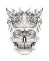 demone cranio surreale arte tatuaggio design di mano disegno su carta. vettore