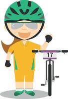 gli sport cartone animato illustrazioni. montagna bicicletta mtb femmina vettore