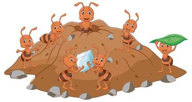 cartone animato formiche colonia Lavorando insieme. animale natura icona concetto vettore
