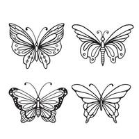 farfalla linea arte. semplice minimo farfalla linea tatuaggio icona logotipo. farfalla nero e bianca illustrazione bianca sfondo. farfalla colorazione libro vettore