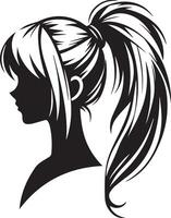 ragazza silhouette con pony coda acconciatura lato posa vettore