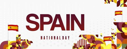 spagnolo nazionale giorno largo bandiera nel colorato moderno geometrico stile. nazionale e indipendenza giorno saluto carta con Spagna bandiera. sfondo festeggiare nazionale vacanza festa vettore