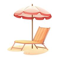 spiaggia cartone animato lettino con grande sole ombrello su bianca sfondo. estate illustrazione vettore
