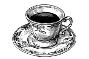 caffè tazza Vintage ▾ incisione schizzo disegnato a mano illustrazione di caffè espresso tazza. vettore