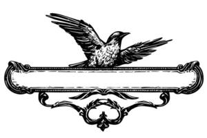 Vintage ▾ disegnato a mano lavagna bandiera con uccello, antico incisione stile, retrò illustrazione. vettore
