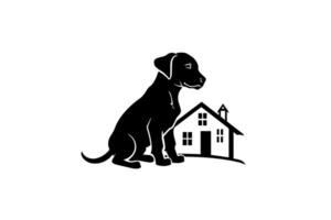 cucciolo amore disegnato a mano cane e Casa silhouette logo. vettore