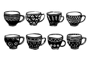 Vintage ▾ schizzo di caffè tazza inciso illustrazione con grunge struttura. vettore