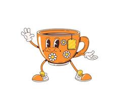 cartone animato retrò Groovy erbaceo tè tazza personaggio vettore