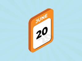 giugno 20 - calendario giorni, Data icona azione illustrazione con isometrico stile vettore