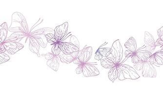 farfalle siamo rosa, blu, lilla, volare, delicato linea arte, clip arte. grafico illustrazione mano disegnato nel rosa, lilla inchiostro. senza soluzione di continuità tavola modello eps vettore