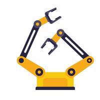 industriale robotica braccio produzione automazione tecnologia, fabbrica montaggio robot macchina, arancia e grigio colore. vettore