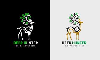 cervo logo, cervo cacciatore logo icona, foglia con cervo icona, cervo cacciatore con pistola, cervo Alba, cervo il giro icona forma per azienda, vettore