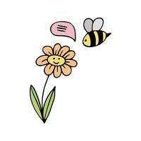 carino clipart fiore e ape. grazie voi. mano disegnato scarabocchio illustrazione amicizia vettore