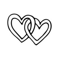 semplice scarabocchio Due accoppiato cuore per San Valentino giorno carte, manifesti, Fidanzamento e nozze design. mano disegnato cuore, isolato su bianca sfondo. geometrico forma, simbolo San Valentino giorno. vettore