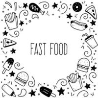 set di doodle disegnato a mano fast food. illustrazione vettoriale. vettore