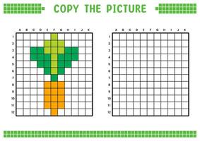 copia il immagine, completare il griglia Immagine. educativo fogli di lavoro disegno con piazze, colorazione cellula le zone. figli di prescolastico attività. cartone animato , pixel arte. carota illustrazione. vettore