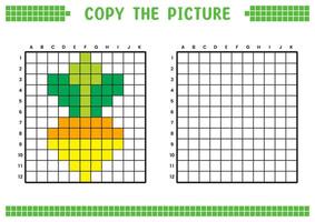 copia il immagine, completare il griglia Immagine. educativo fogli di lavoro disegno con piazze, colorazione cellula le zone. figli di prescolastico attività. cartone animato , pixel arte. ravanello illustrazione. vettore