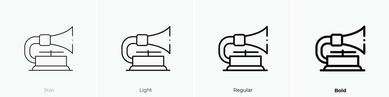 grammofono icona. sottile, luce, regolare e grassetto stile design isolato su bianca sfondo vettore