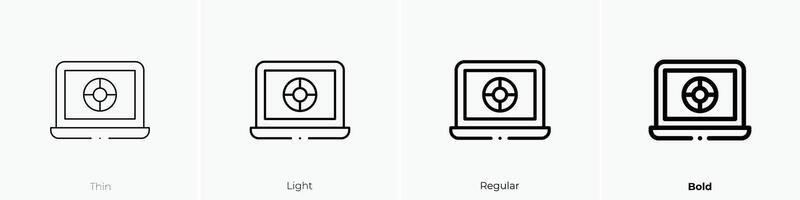 il computer portatile icona. sottile, luce, regolare e grassetto stile design isolato su bianca sfondo vettore