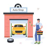 auto servizio piatto illustrazioni vettore