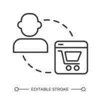 e-commerce utente lineare icona. in linea acquisti. digitale mercato. e-commerce piattaforma. cliente e in linea negozio. magro linea illustrazione. contorno simbolo. schema disegno. modificabile ictus vettore