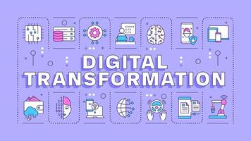 digitale trasformazione viola parola concetto. attività commerciale processi automazione. artificiale intelligenza. tipografia striscione. illustrazione con titolo testo, modificabile icone colore vettore