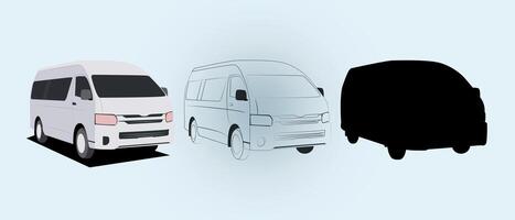 macchine di diverso tipi di illustrazioni impostato lato Visualizza di il micro autobus vettore