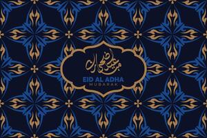 eid al adha Festival. saluto carta con blu e oro colore sfondo. eid mubarak tema. illustrazione. vettore
