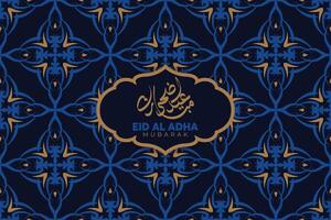 eid al adha Festival. saluto carta con blu e oro colore sfondo. eid mubarak tema. illustrazione. vettore