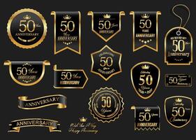 collezione di anniversario oro alloro ghirlanda badge e etichette illustrazione vettore