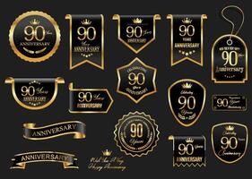 collezione di anniversario oro alloro ghirlanda badge e etichette illustrazione vettore