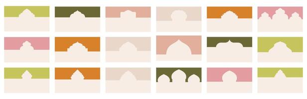 vario geometrico forme per sito web intestazione o footer sezioni ornato con islamico architettonico elementi. atterraggio pagina separatore modello per strutturazione design layout, nel piatto messa in piega. vettore